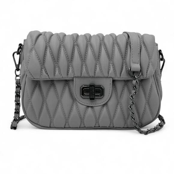 Badgley Mischka Messenger Bag Grey Quilted Chain New With Tags - Picture 1 of 9